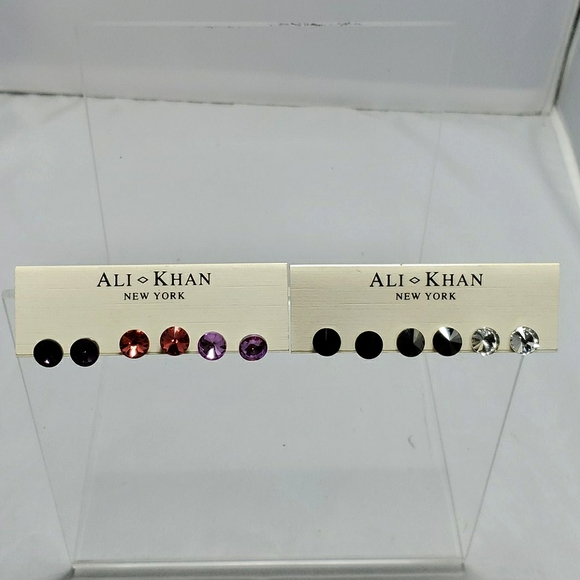 2 /$12 Ali khan 2 PKS of rhinestone trio earrings black, gray, fuschia, red,wine - Picture 1 of 4